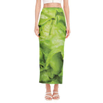 Green Lettuce Leaves Print Side Slit Maxi Skirt
