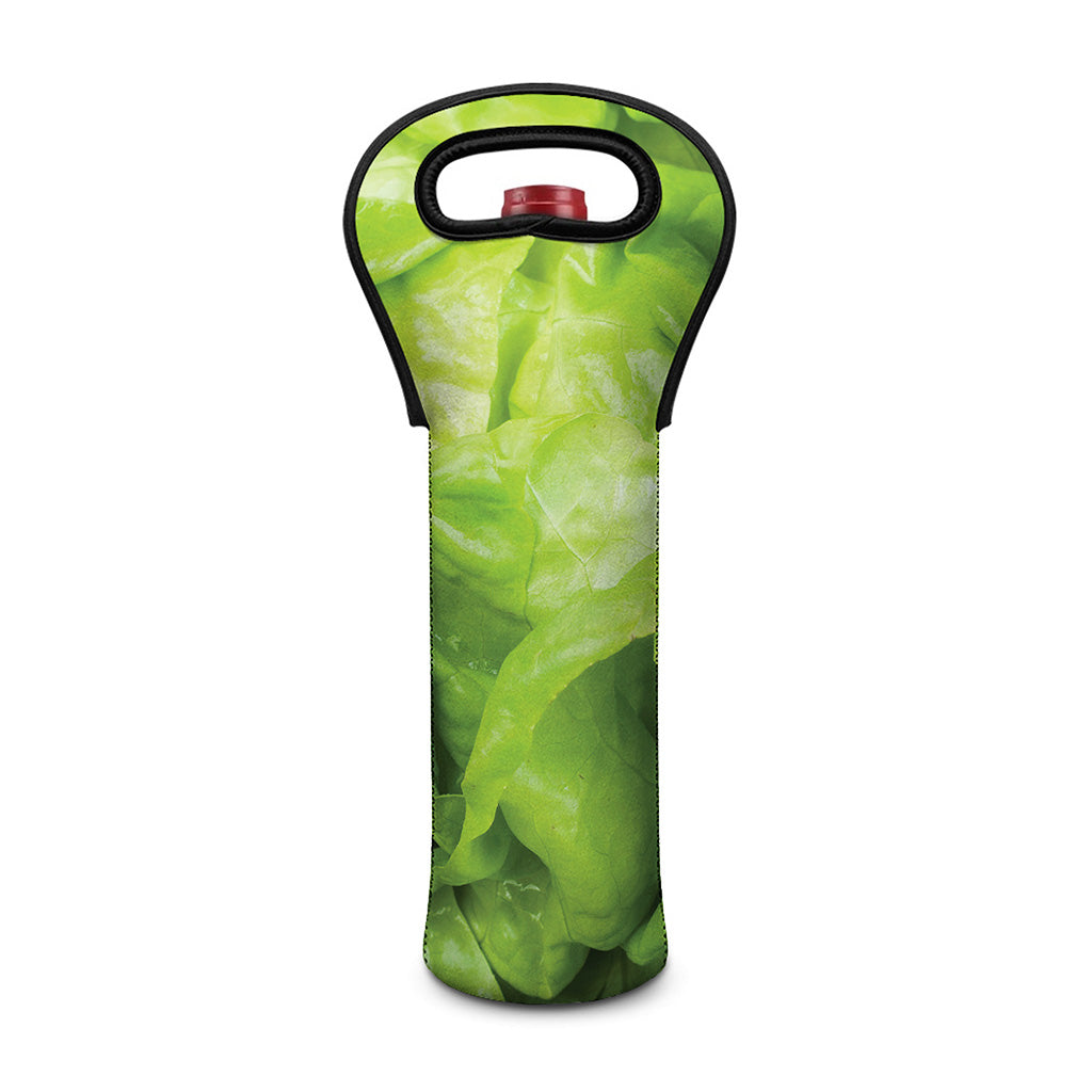 Green Lettuce Leaves Print Single Neoprene Wine Tote