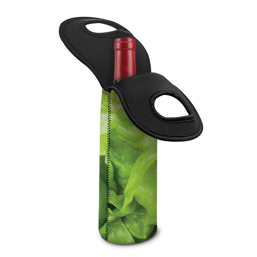 Green Lettuce Leaves Print Single Neoprene Wine Tote