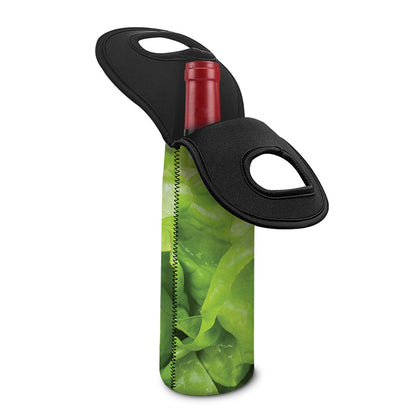 Green Lettuce Leaves Print Single Neoprene Wine Tote