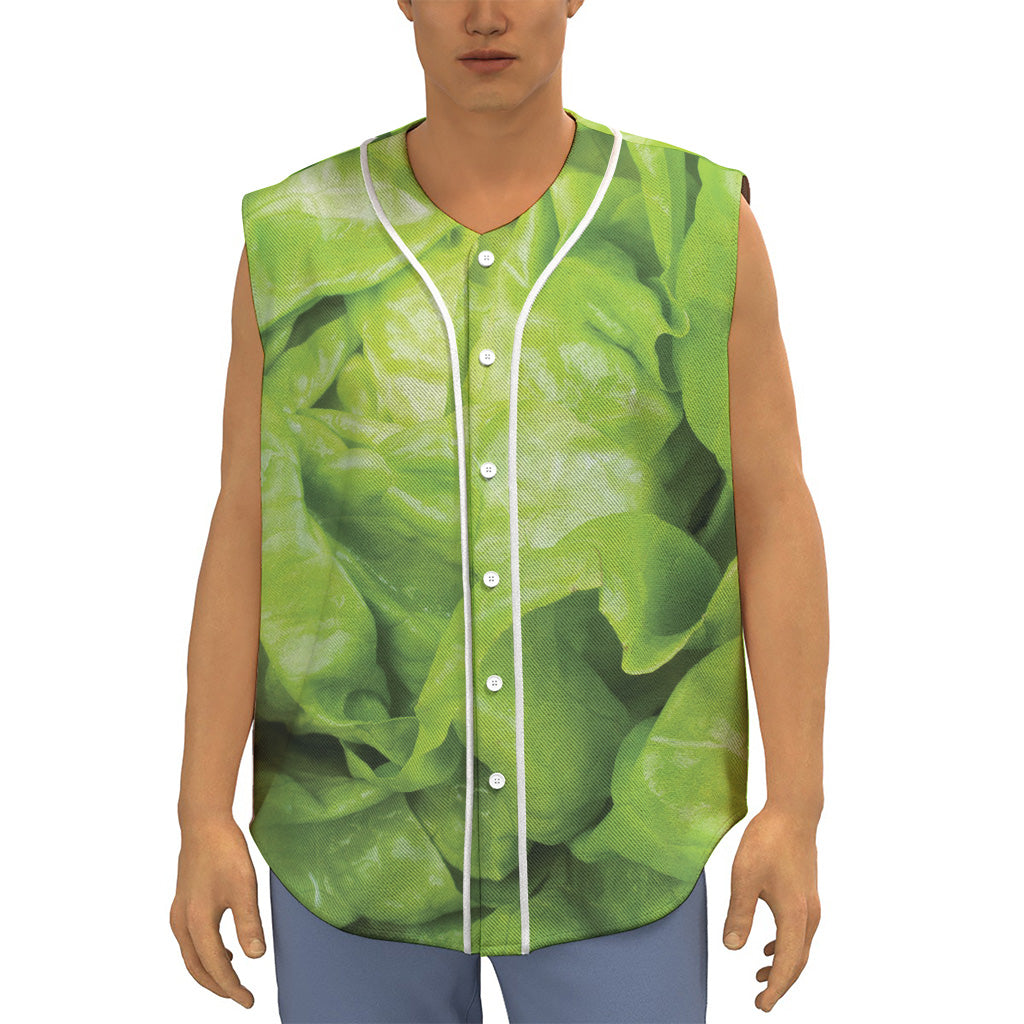 Green Lettuce Leaves Print Sleeveless Baseball Jersey