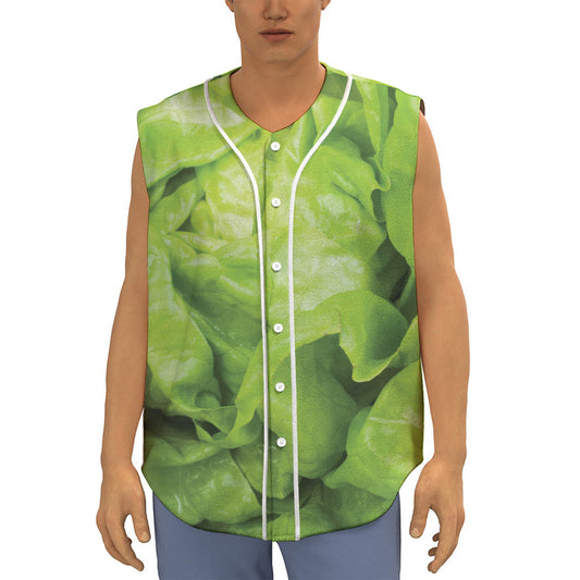 Green Lettuce Leaves Print Sleeveless Baseball Jersey