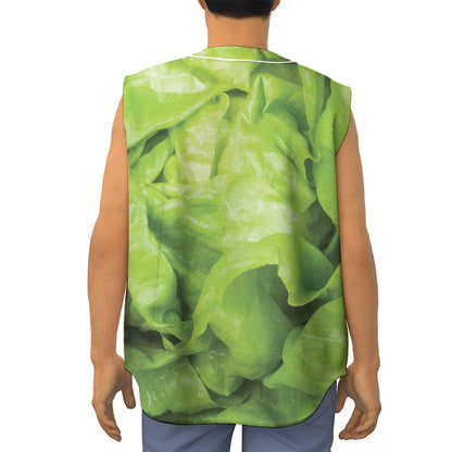 Green Lettuce Leaves Print Sleeveless Baseball Jersey