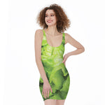 Green Lettuce Leaves Print Sleeveless Bodycon Dress