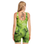 Green Lettuce Leaves Print Sleeveless One Piece Swimsuit