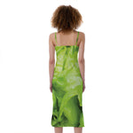 Green Lettuce Leaves Print Slim Fit Midi Cami Dress