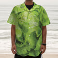 Green Lettuce Leaves Print Textured Short Sleeve Shirt