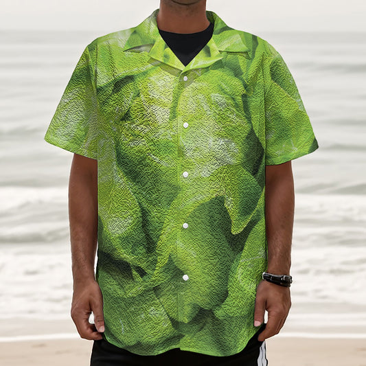 Green Lettuce Leaves Print Textured Short Sleeve Shirt