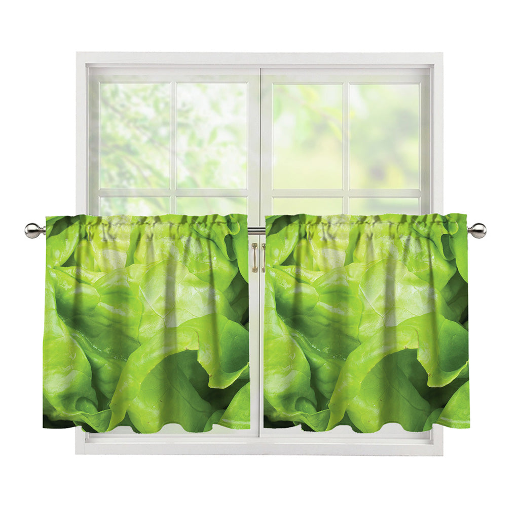 Green Lettuce Leaves Print Tier Curtains