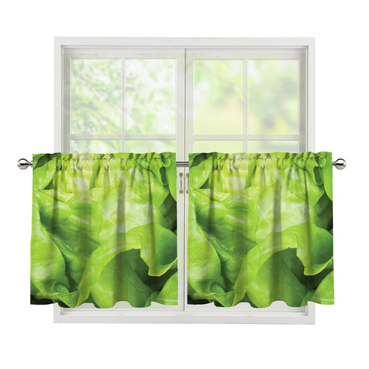 Green Lettuce Leaves Print Tier Curtains