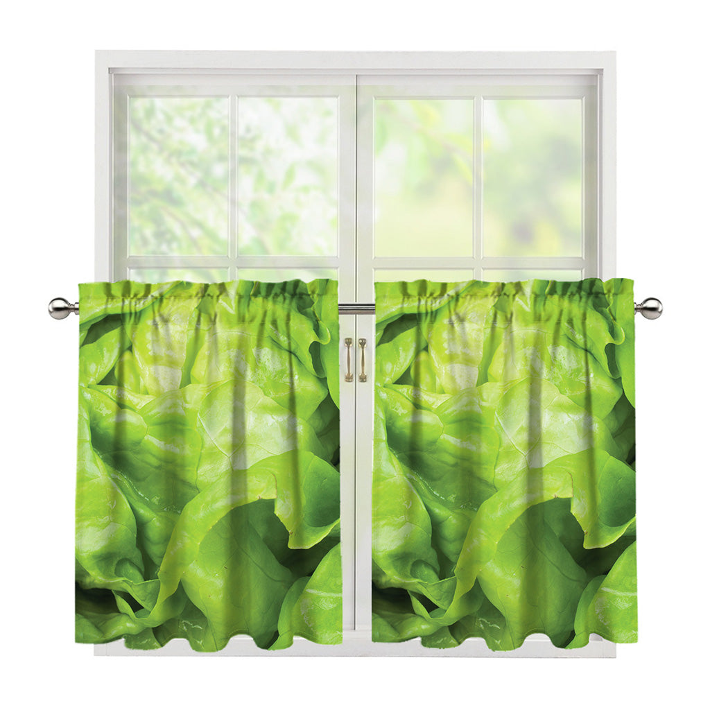 Green Lettuce Leaves Print Tier Curtains