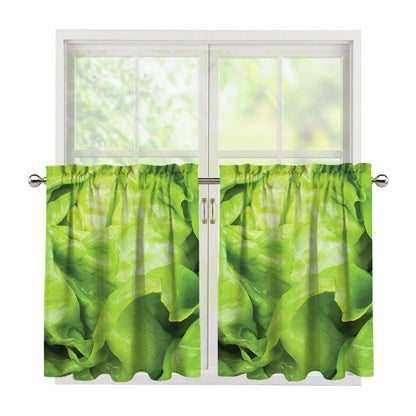 Green Lettuce Leaves Print Tier Curtains