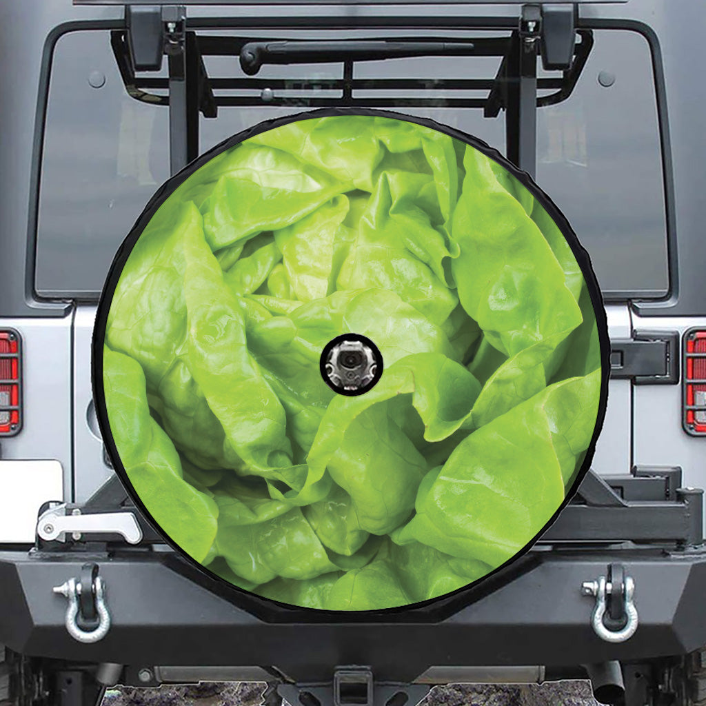 Green Lettuce Leaves Print Tire Cover With Camera Hole