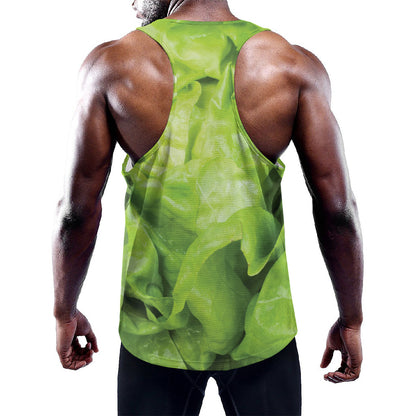 Green Lettuce Leaves Print Training Tank Top