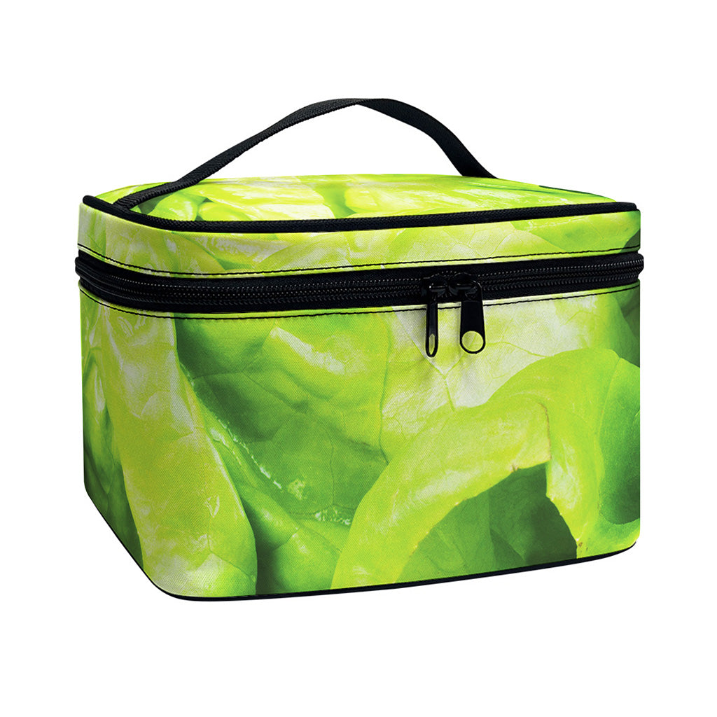 Green Lettuce Leaves Print Travel Makeup Bag