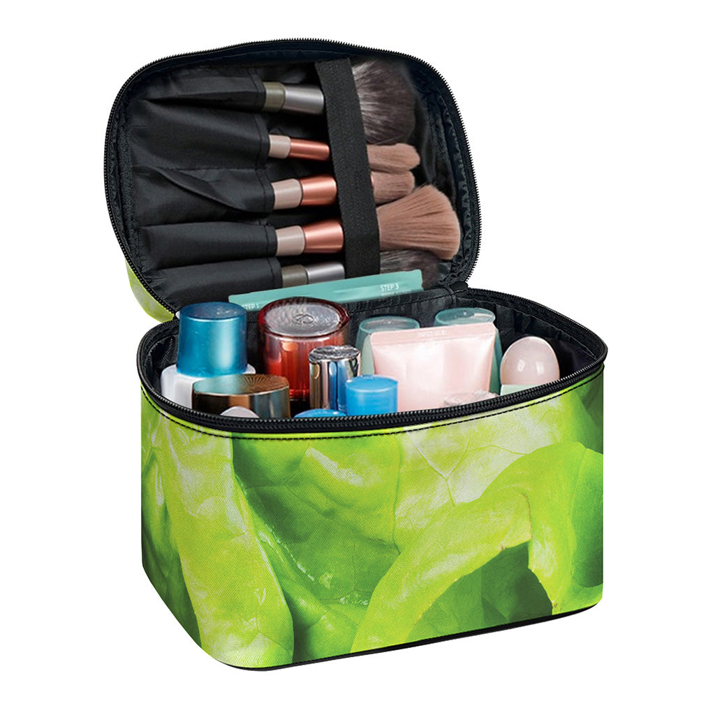 Green Lettuce Leaves Print Travel Makeup Bag