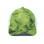 Green Lettuce Leaves Print White Mesh Trucker Cap