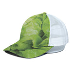 Green Lettuce Leaves Print White Mesh Trucker Cap