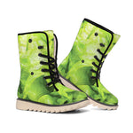Green Lettuce Leaves Print Winter Boots