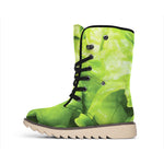 Green Lettuce Leaves Print Winter Boots