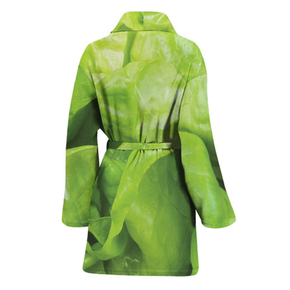 Green Lettuce Leaves Print Women's Bathrobe