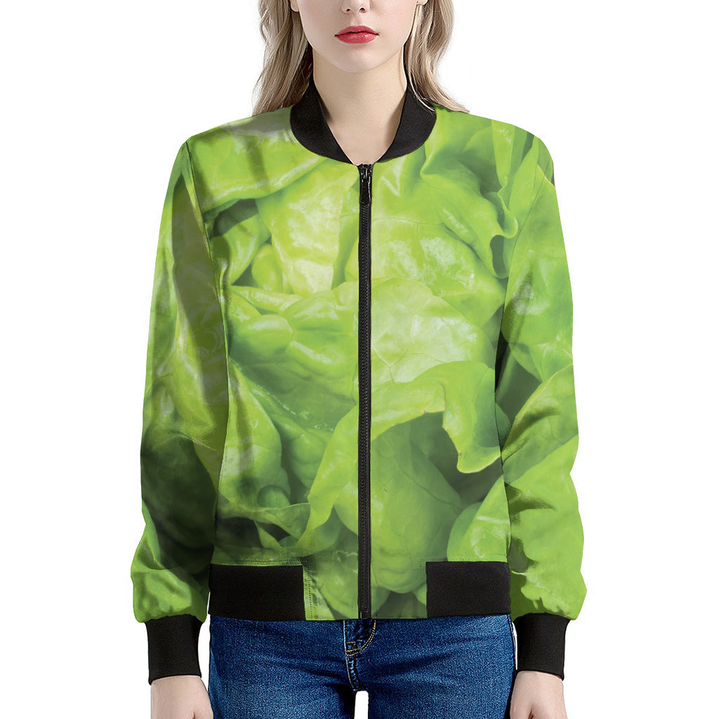 Green Lettuce Leaves Print Women's Bomber Jacket