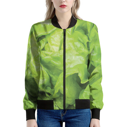 Green Lettuce Leaves Print Women's Bomber Jacket