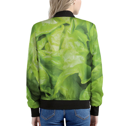 Green Lettuce Leaves Print Women's Bomber Jacket