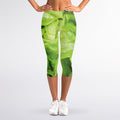 Green Lettuce Leaves Print Women's Capri Leggings