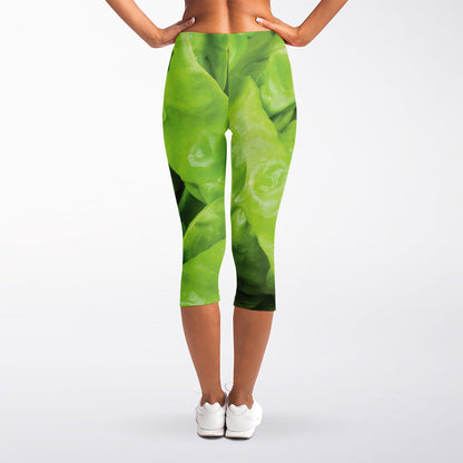 Green Lettuce Leaves Print Women's Capri Leggings