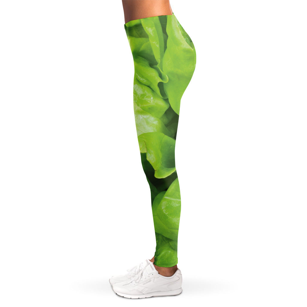 Green Lettuce Leaves Print Women's Leggings