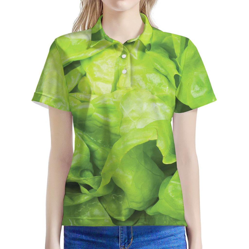 Green Lettuce Leaves Print Women's Polo Shirt
