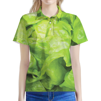 Green Lettuce Leaves Print Women's Polo Shirt