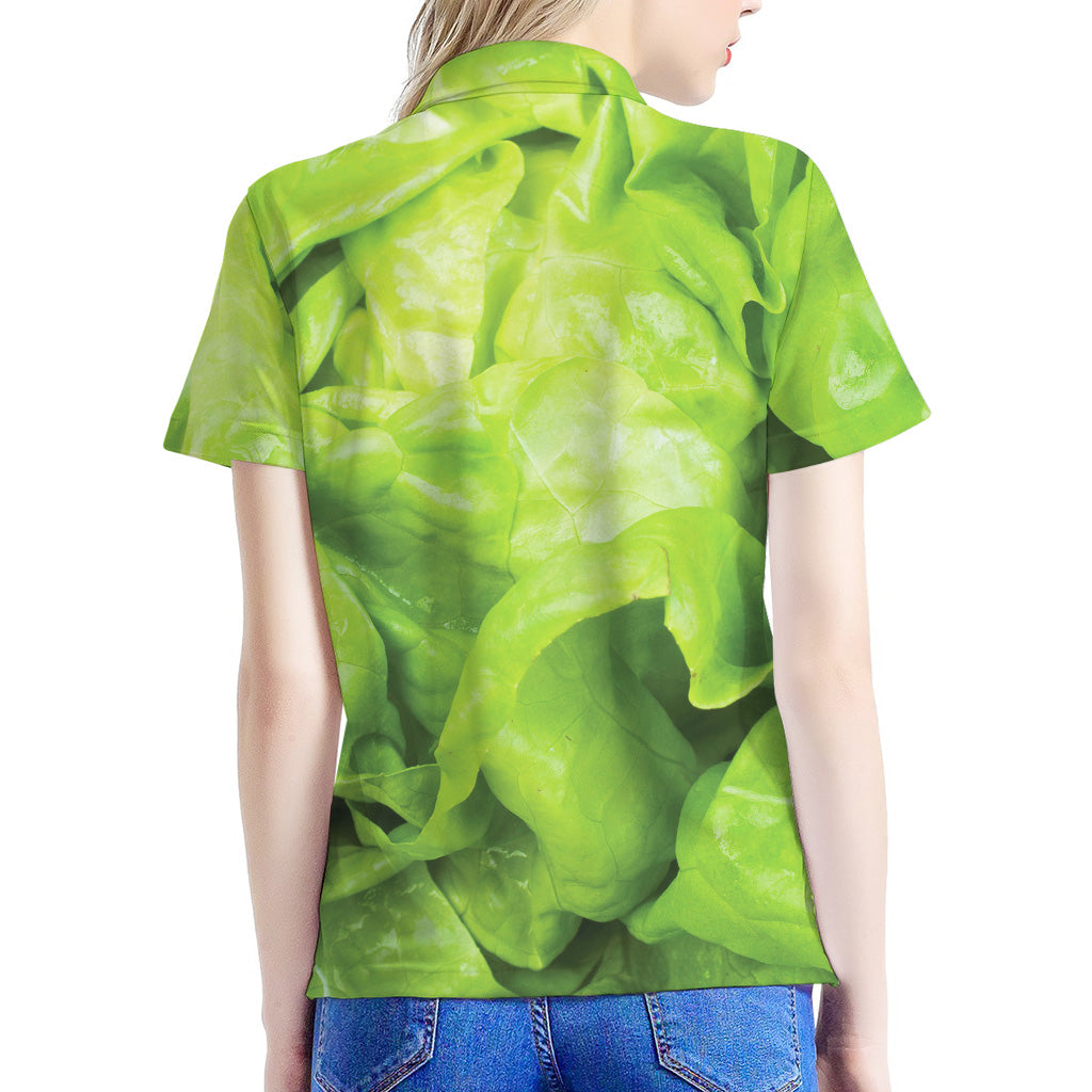 Green Lettuce Leaves Print Women's Polo Shirt