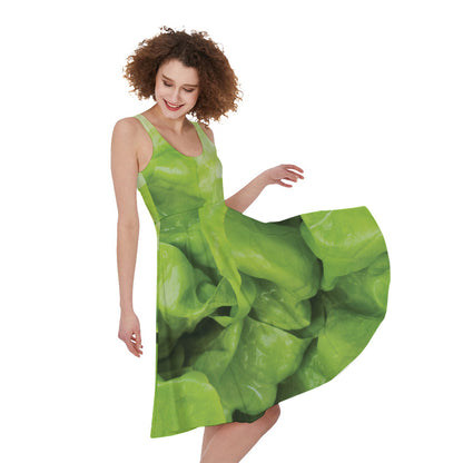 Green Lettuce Leaves Print Women's Sleeveless Dress