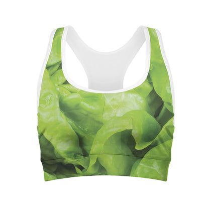 Green Lettuce Leaves Print Women's Sports Bra