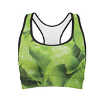 Green Lettuce Leaves Print Women's Sports Bra