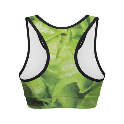 Green Lettuce Leaves Print Women's Sports Bra