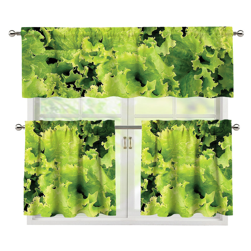 Green Lettuce Salad Print 3 Piece Kitchen Curtains