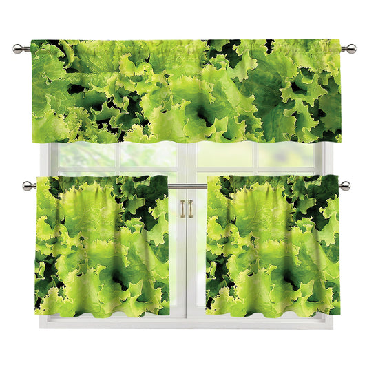Green Lettuce Salad Print 3 Piece Kitchen Curtains