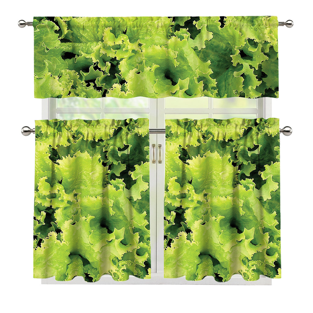 Green Lettuce Salad Print 3 Piece Kitchen Curtains