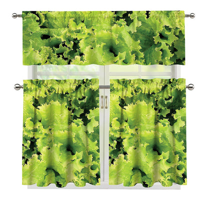 Green Lettuce Salad Print 3 Piece Kitchen Curtains