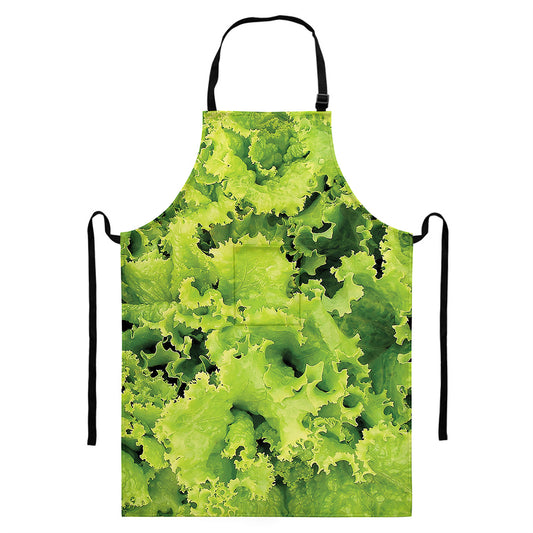 Green Lettuce Salad Print Bib Apron With Pocket