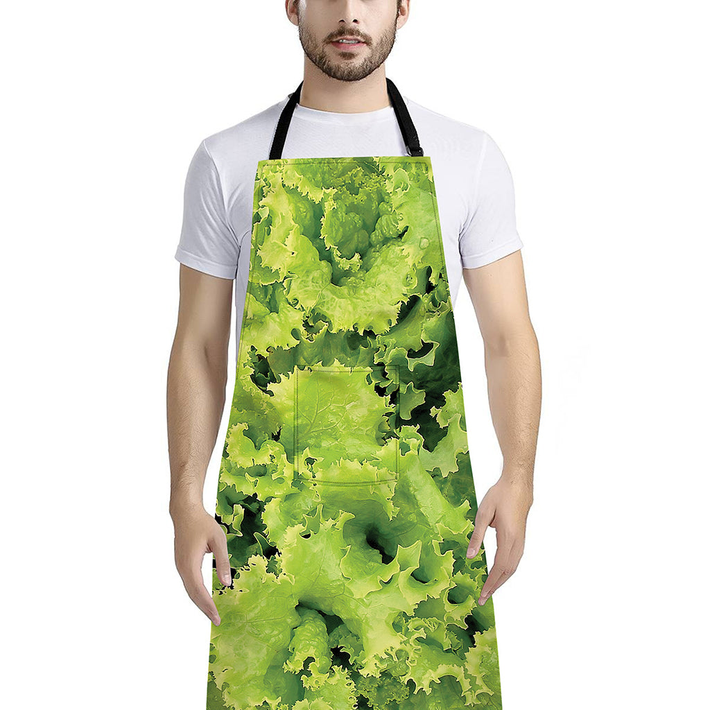 Green Lettuce Salad Print Bib Apron With Pocket