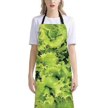 Green Lettuce Salad Print Bib Apron With Pocket