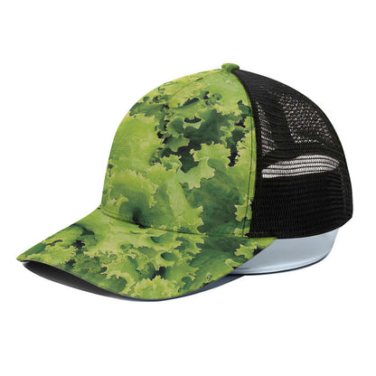 Green Lettuce Salad Print Black Mesh Trucker Cap