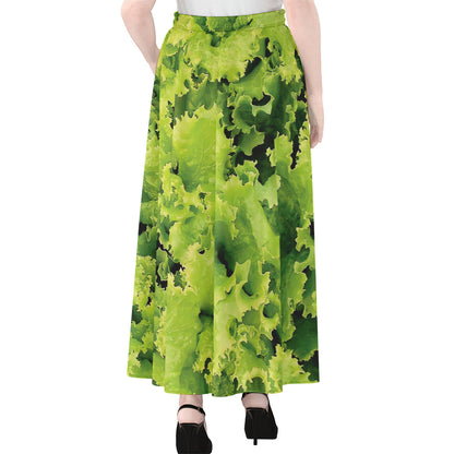 Green Lettuce Salad Print Chiffon Maxi Skirt