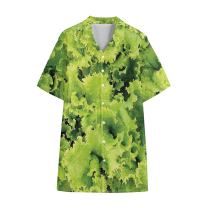 Green Lettuce Salad Print Cotton Hawaiian Shirt