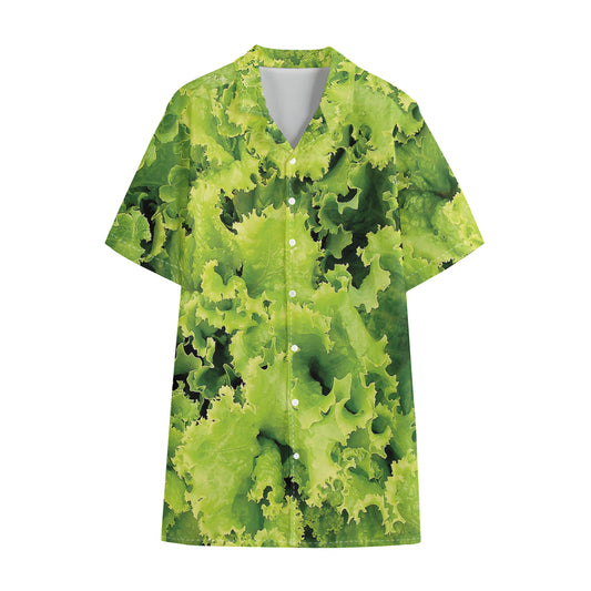 Green Lettuce Salad Print Cotton Hawaiian Shirt