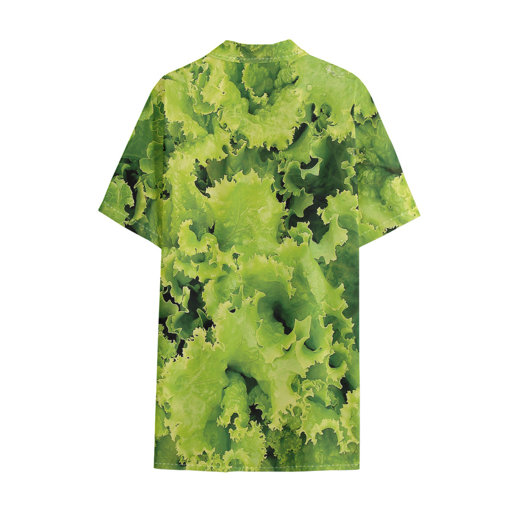 Green Lettuce Salad Print Cotton Hawaiian Shirt